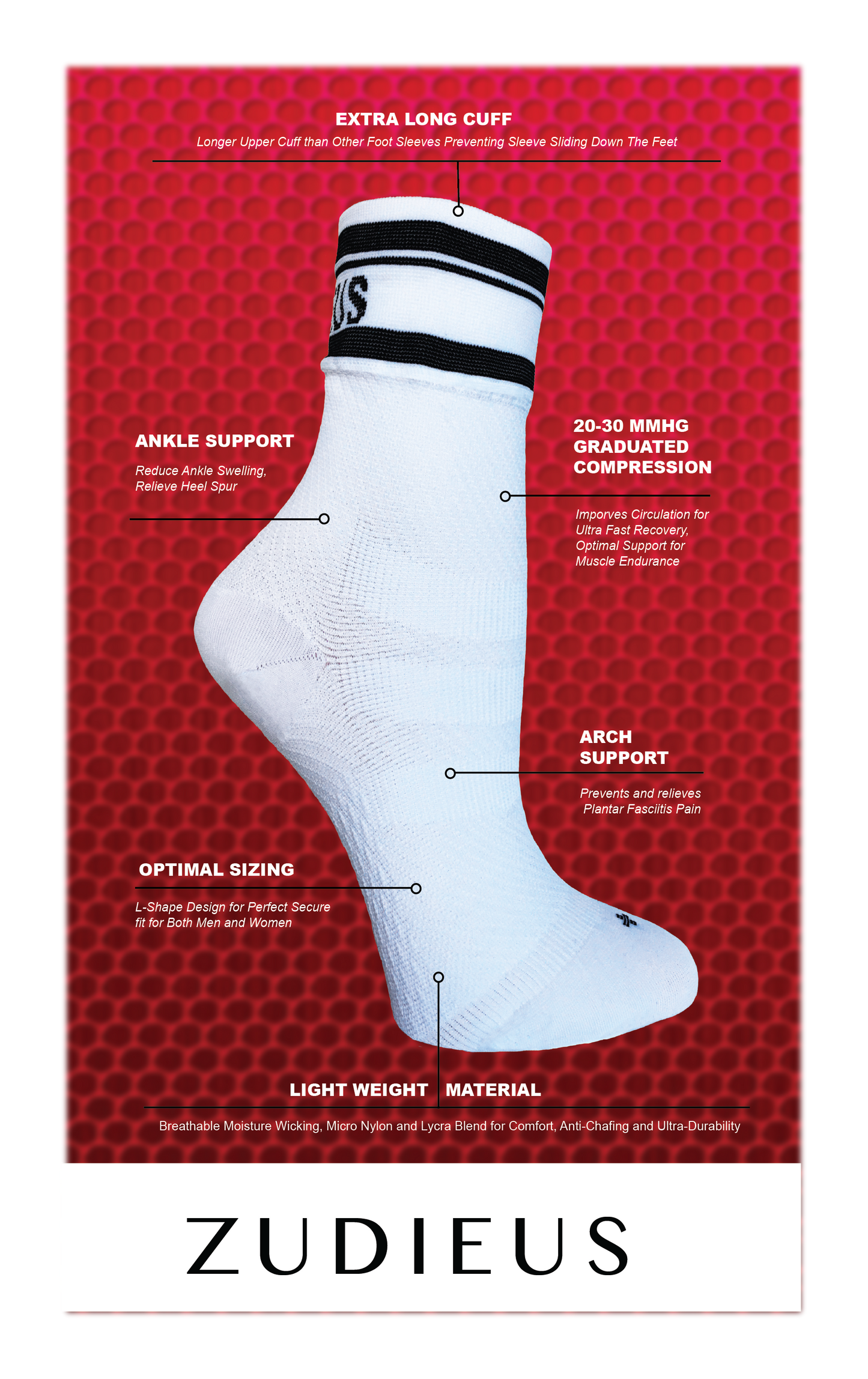 Zudieus 20-30 MMHG Graduated Compression Socks (White)