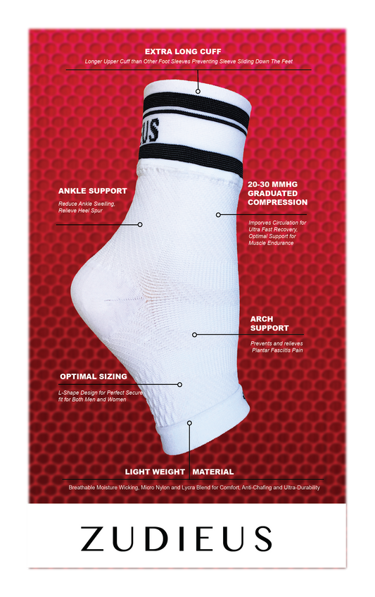 Zudieus 20-30 MMHG Graduated Compression Foot Sleeves (White)