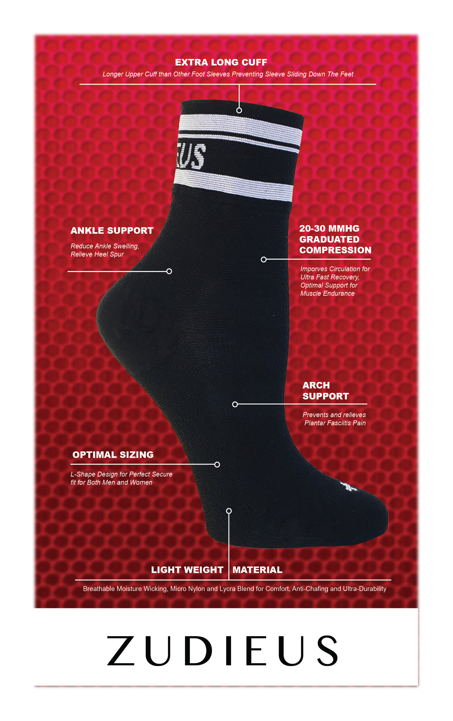 Zudieus 20-30 MMHG Graduated Compression Socks (Black)